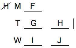 LSAT 68 Game 2, Question 7, Diagram 1 LSAT 68 Game 2, Question 7, Diagram 1