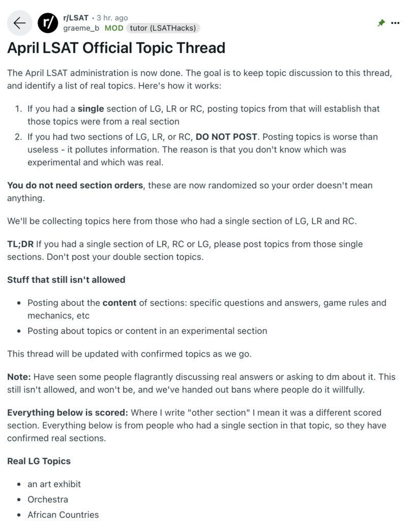 April 2024 LSAT Topics post on reddit